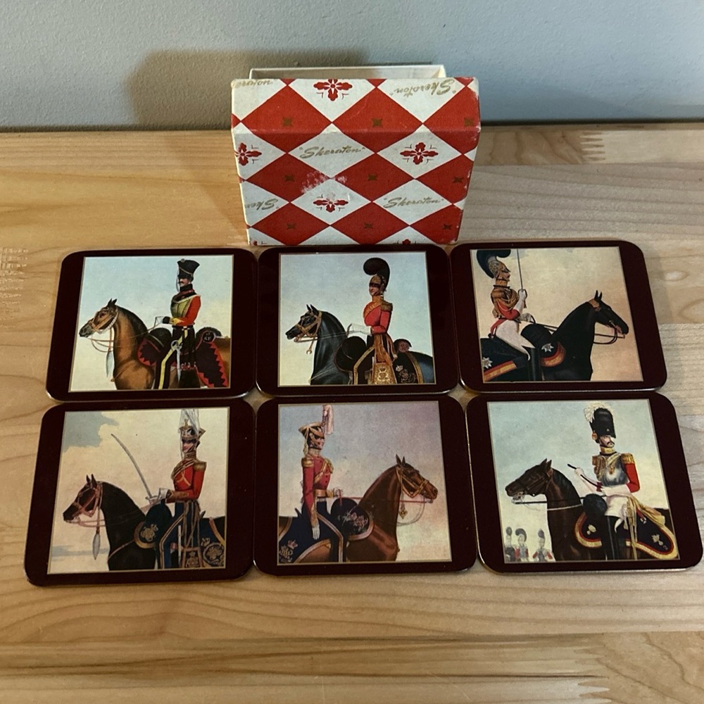 Vintage Sheraton 6 Piece Mat Coaster Set Military Uniforms